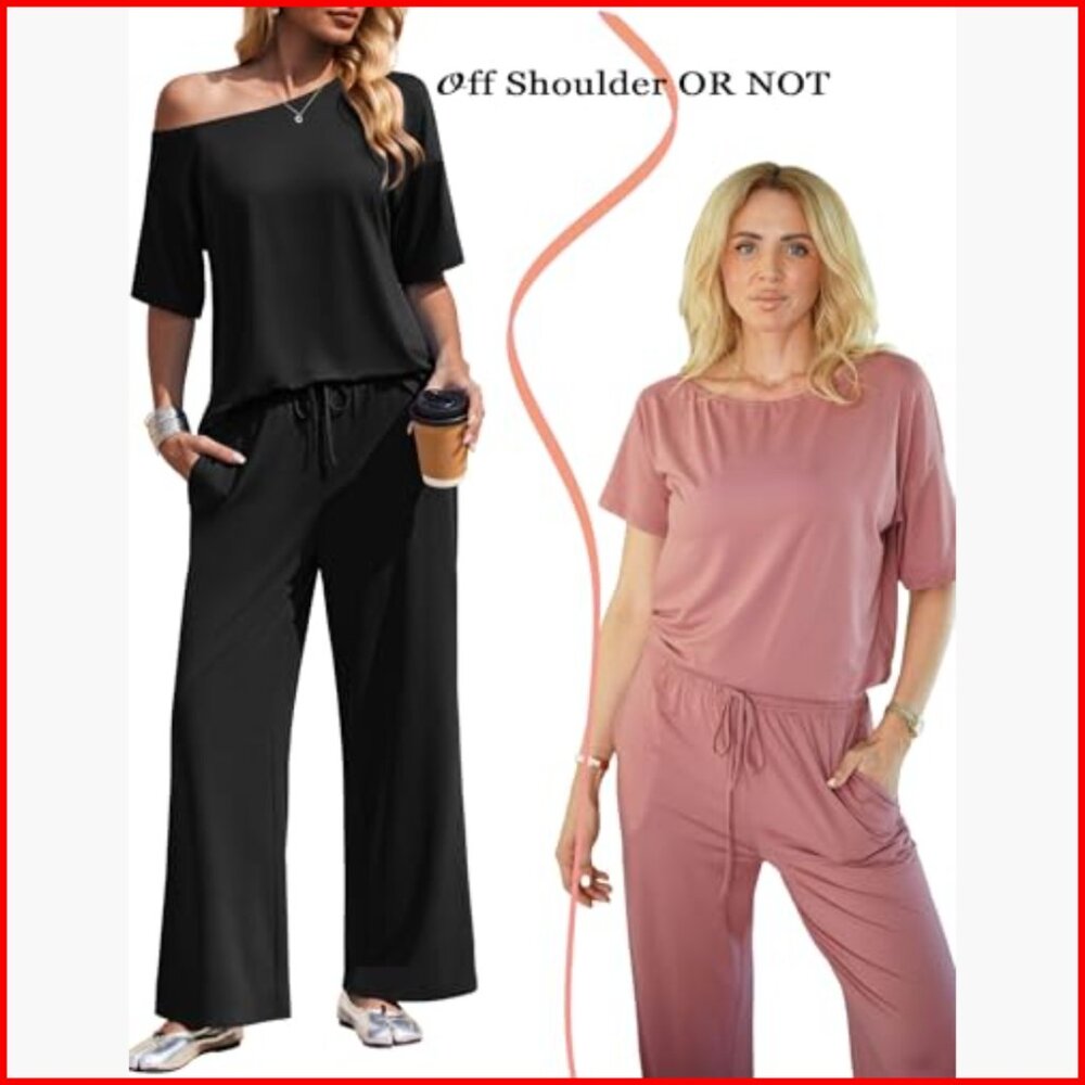Off Shoulder Lounge Set With Drawstring Pants, Mo… - image 2